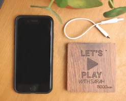 Batterie Externe en bois personnalisable 5000 mAh - Let's Play