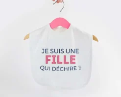 Bavoir bébé personnalisable - Collection 'Je déchire' - Modèle Rose