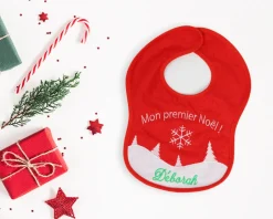 Bavoir personnalisé et brodé pour bébé - Premier Noël