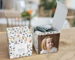 Boîtes à dragées personnalisées avec dragées chocolat et amandes - Fleurs des Champs