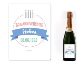 Bouteille de champagne personnalisée anniversaire - Bougies Bleu
