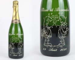 Bouteille de champagne personnalisée gravée - Avec flûtes à champagne