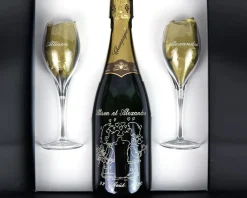Bouteille de champagne personnalisée gravée - Avec flûtes à champagne