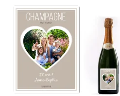 Bouteille de champagne personnalisée photo et message - Coeur Photo