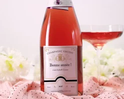 Bouteille de champagne rosé personnalisée - Nom et message