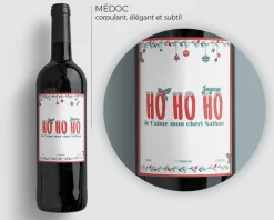 Bouteille de vin de Bordeaux personnalisée Noël - Ho Ho Ho !