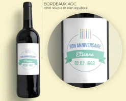 Bouteille de vin de Bordeaux personnalisée anniversaire - Bougies Vert