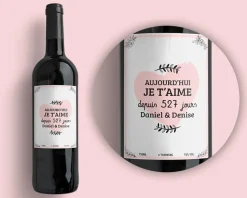 Bouteille de vin de Bordeaux personnalisée couple - Aujourd'hui je t'aime depuis