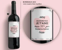 Bouteille de vin de Bordeaux personnalisée couple - Aujourd'hui je t'aime depuis