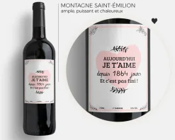 Bouteille de vin de Bordeaux personnalisée couple - Aujourd'hui je t'aime depuis