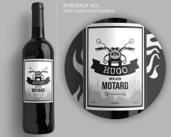 Bouteille de vin de Bordeaux personnalisée prénom - Moto