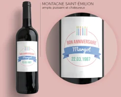 Bouteille de vin de Bordeaux personnalisée anniversaire - Bougies Bleu