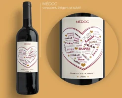 Bouteille de vin de Bordeaux personnalisée prénoms - Coeur Famille