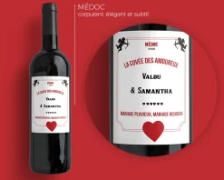 Bouteille de vin de Bordeaux personnalisée couple - Cupidon