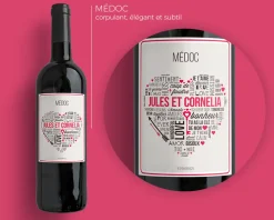 Bouteille de vin de Bordeaux personnalisée couple - Mots d'Amour