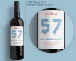 Bouteille de vin de Bordeaux personnalisée anniversaire - Ballons Bleu