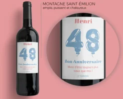 Bouteille de vin de Bordeaux personnalisée anniversaire - Ballons Bleu