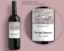 Bouteille de vin de Bordeaux personnalisée message - Fleurs