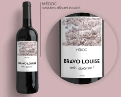 Bouteille de vin de Bordeaux personnalisée message - Fleurs