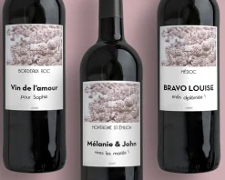 Bouteille de vin de Bordeaux personnalisée message - Fleurs
