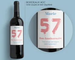 Bouteille de vin de Bordeaux personnalisée anniversaire - Ballons Rose