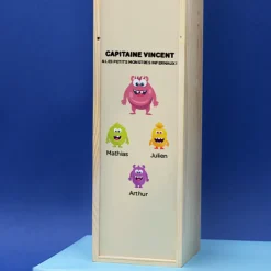 Bouteille et caisse à vin personnalisée - Famille Monstres