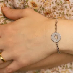 Bracelet coeur et double chaîne en Argent véritable