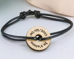 Bracelet cordon avec cible personnalisée en bois