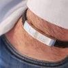 Bracelet gravé Homme en Acier et Cuir Tressé
