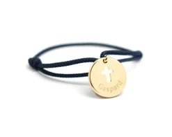 Bracelet médaille baptême personnalisé en plaqué or - Croix