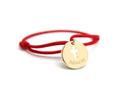Bracelet médaille baptême personnalisé en plaqué or - Croix