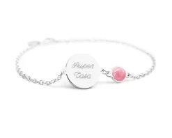 Bracelet médaille pour femme - Nacre blanche ou Pierre Rose