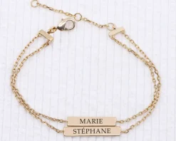 Bracelet personnalisé double plaques - plaqué or 18 carats