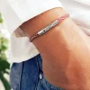 Bracelet personnalisé pour homme - cordon bordeaux et blanc