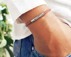 Bracelet personnalisé pour homme - cordon bordeaux et blanc