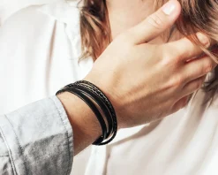 Bracelet personnalisable mix cuir - Marron ou noir