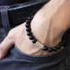 Bracelet pour homme personnalisable - perles Agates noires mates