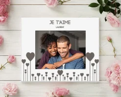 Cadre métal blanc gravé Love