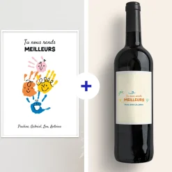 Coffret affiche et bouteille de vin personnalisées - Empreintes pour papa