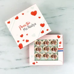 Coffret de chocolats personnalisés photo en forme de coeurs - Amour
