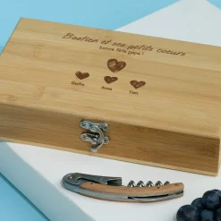 Coffret sommelier personnalisé - 5 accessoires - Papa et ses petits coeurs