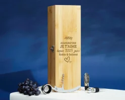 Coffret sommelier personnalisé couple - 4 accessoires - Aujourd'hui je t'aime depuis