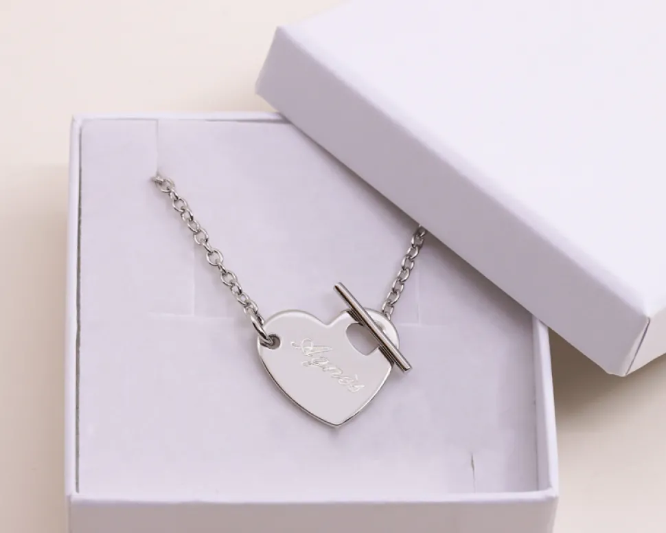 Collier Coeur barette en Argent véritable