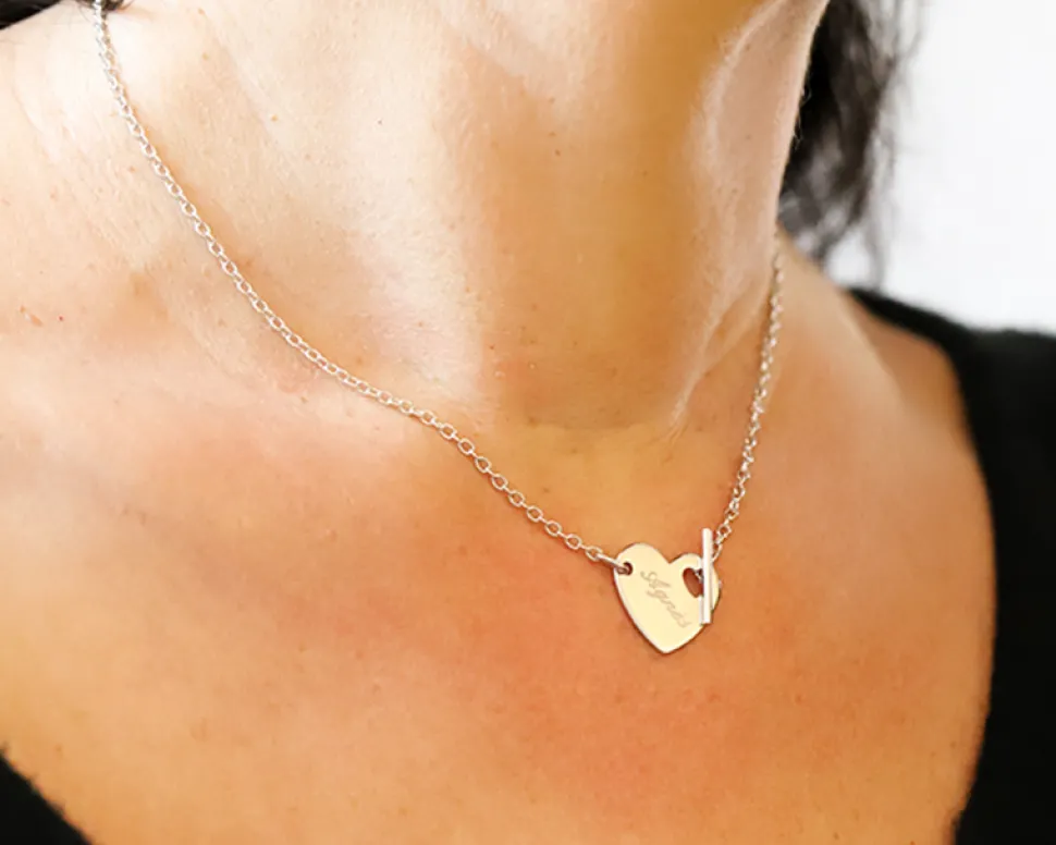 Collier Coeur barette en Argent véritable