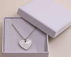 Collier Coeur gravé Message d'amour en argent véritable