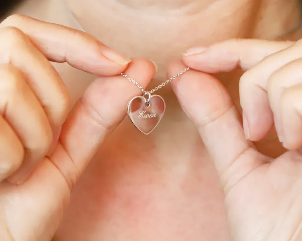 Collier Coeur gravé Message d'amour en argent véritable