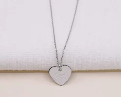 Collier Coeur gravé Message d'amour en argent véritable