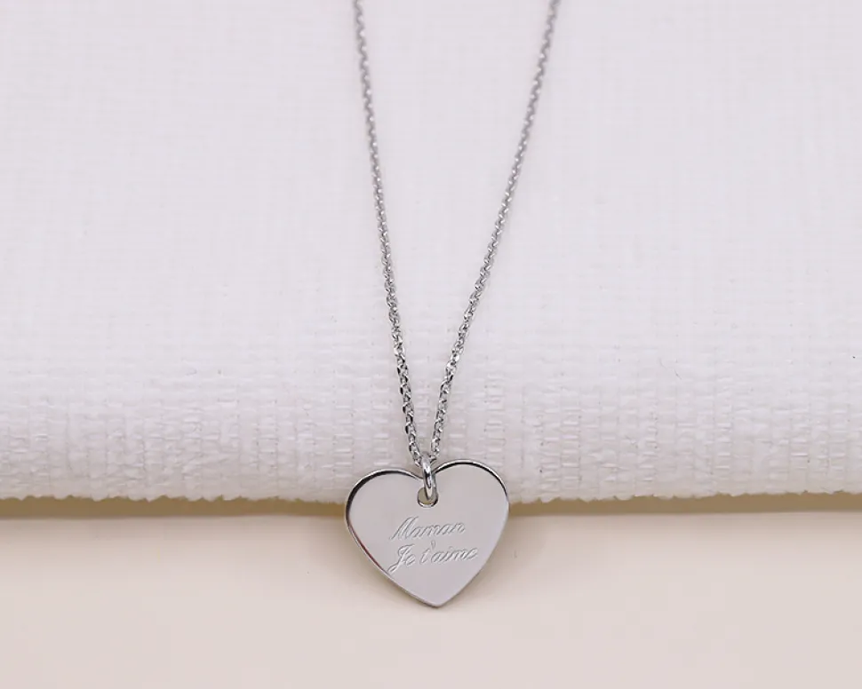 Collier Coeur gravé Message d'amour en argent véritable