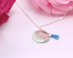 Collier médaille argent véritable - Pompon rouge ou bleu