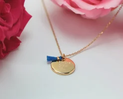 Collier personnalisé plaqué Or 18 carats - Pompon rouge ou bleu